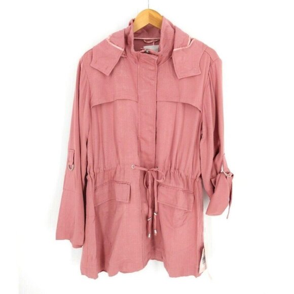 Avec Les Filles Anorak Jacket Womens S Pink Hood Adjustable Sleeve Lyocell New - Picture 1 of 10